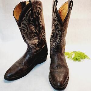Tony Lama Boots 10B Cowboy Worn Brown Leather Handcrafted Oil Resistant Mens
